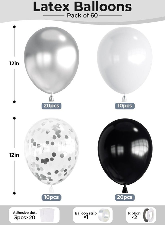 Haolongfa Black and Silver Balloons, 60 Pcs 12 In Metallic Silver, Black, White & Confetti Balloons for New Year’s Eve, Countdown Party, Christmas, Wedding, Birthday, Graduation, Anniversary Decorations - Image 4